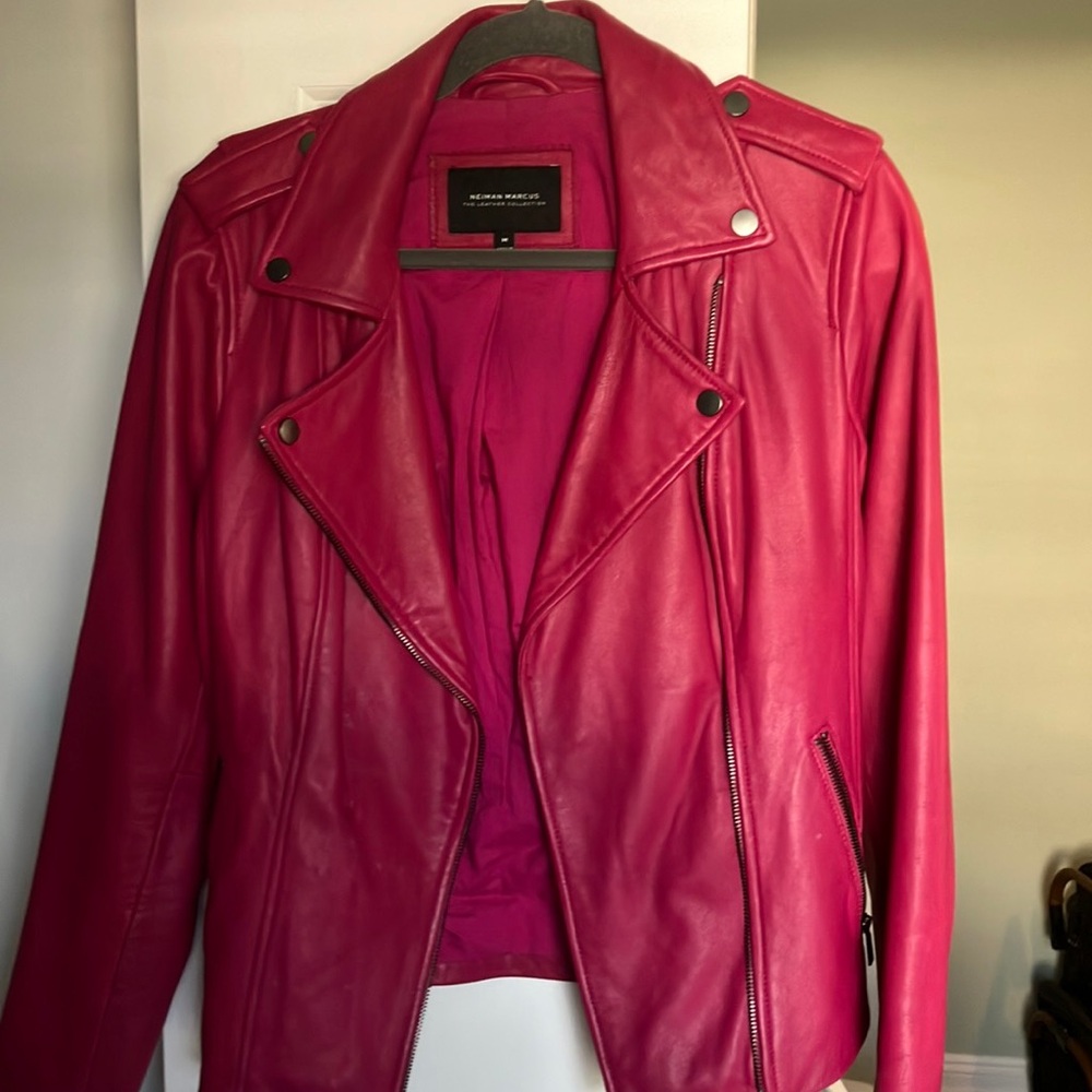 Hot pink 100% leather jacket
